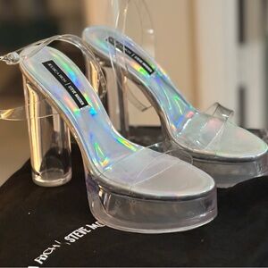 Steve Madden Jessica Rich Collab Nova Iridescent Platform Heels